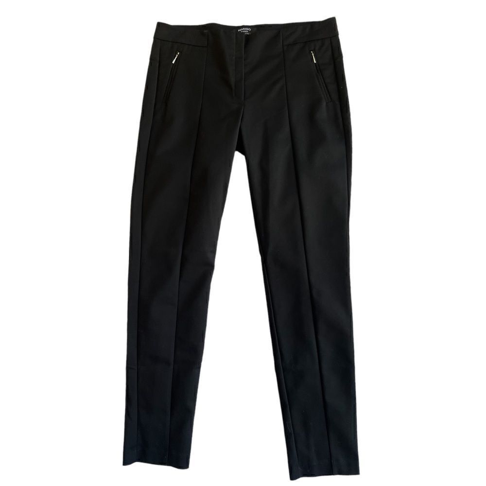 Mango Basics Slim Fit Black Front Seam Pleat Minimalist Casual Trousers Pants 8